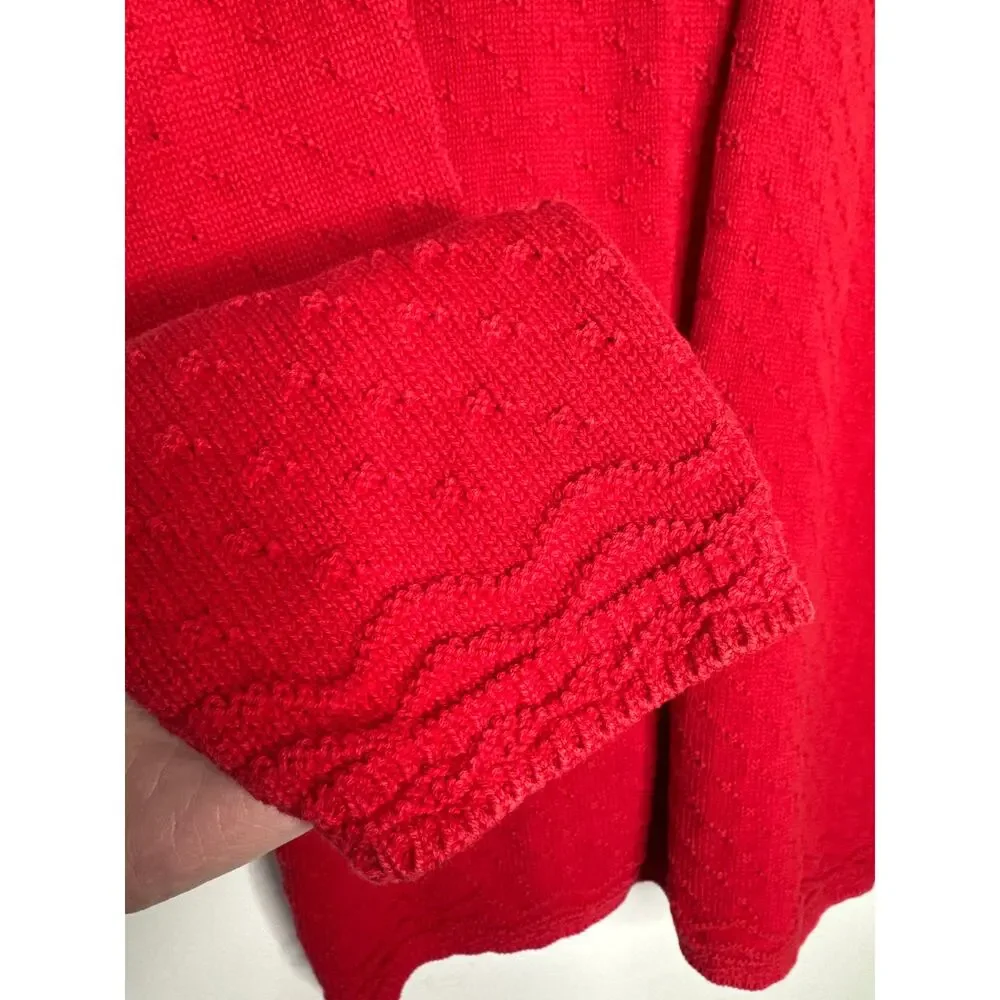 1980s United States Sweaters Red Textured Knit Cardigan Oversized Medium